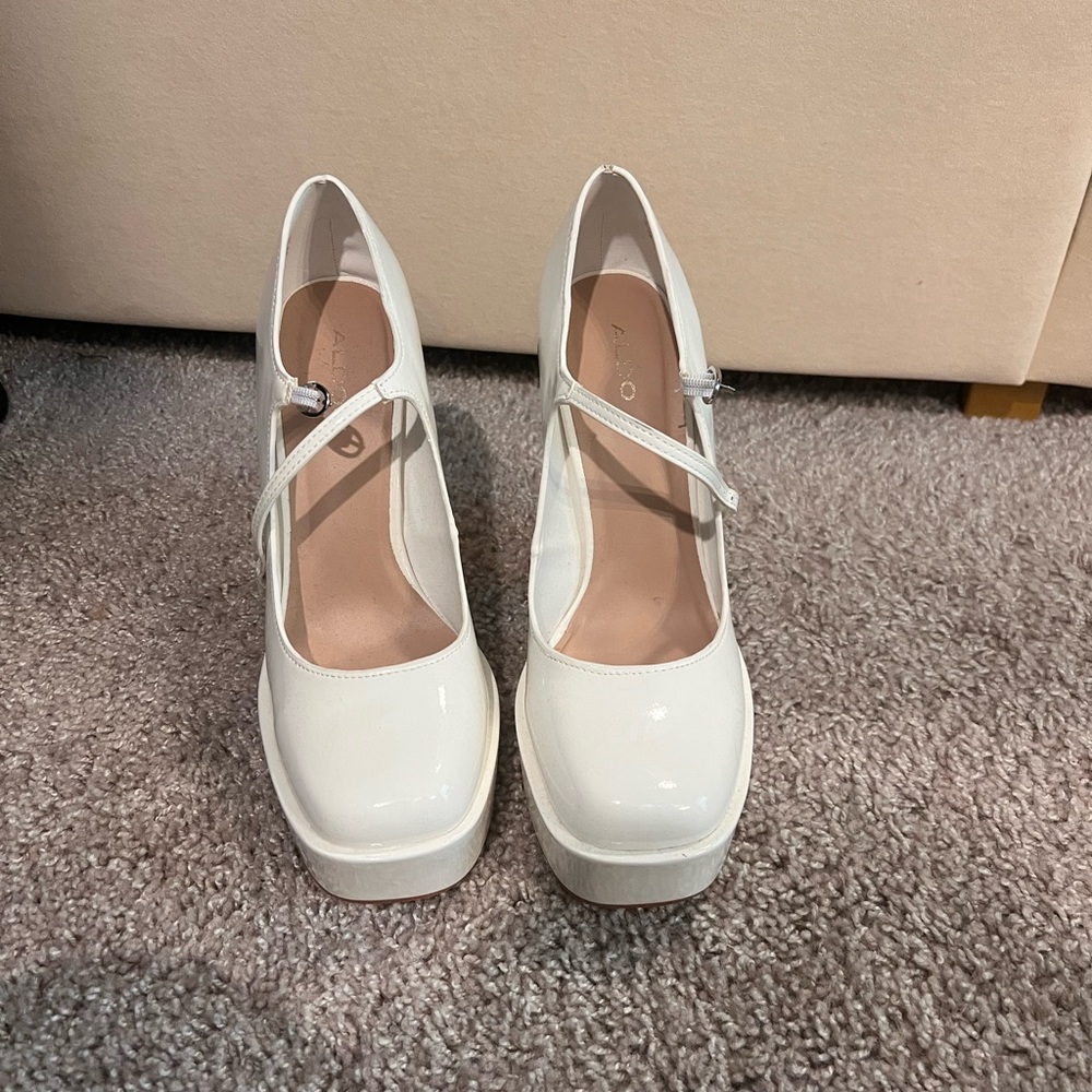 White Platform Heels with Strap